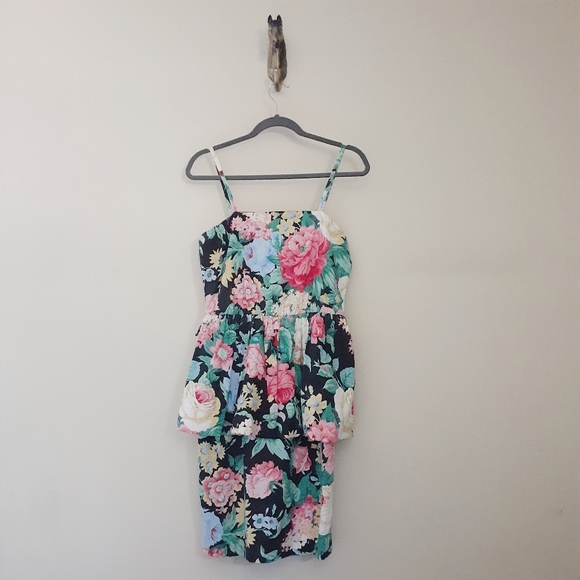 VTG 80s Peplum Dress Bolero Jacket Set Bold Floral - Picture 6 of 16